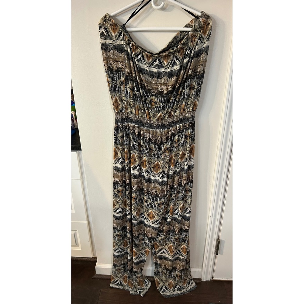 Mlle Gabrielle Womens 3X Jumpsuit Strapless Tribal Geometric Print Smocked Waist - Picture 5 of 12